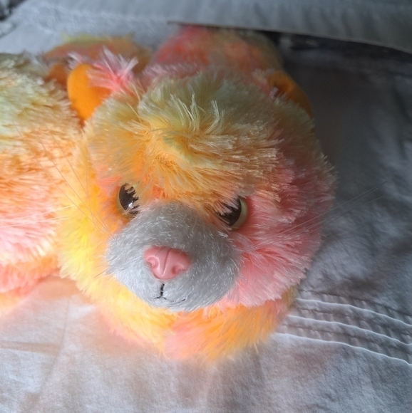 Fluffer Scuffers FURRY KITTY CAT tie dye colors fun animal slippers grip M 7-8 - Picture 11 of 12